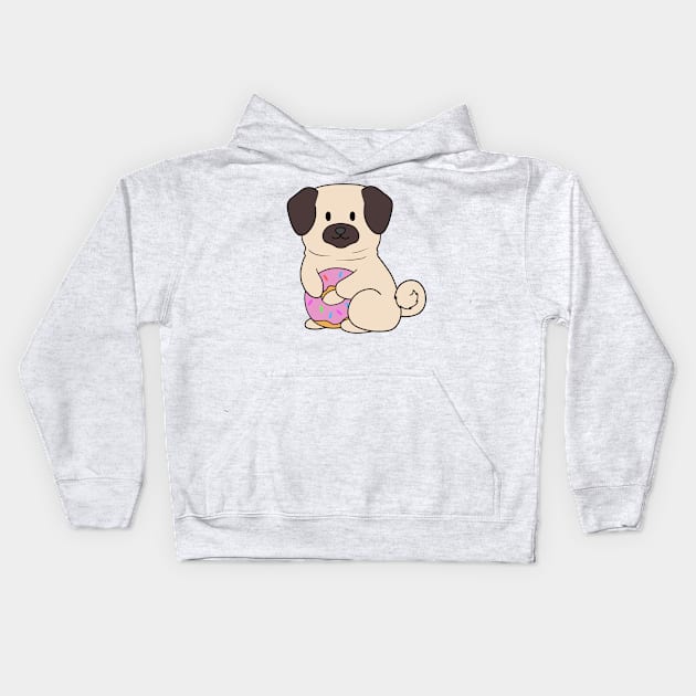 Pink Doughnut Pug Kids Hoodie by BiscuitSnack